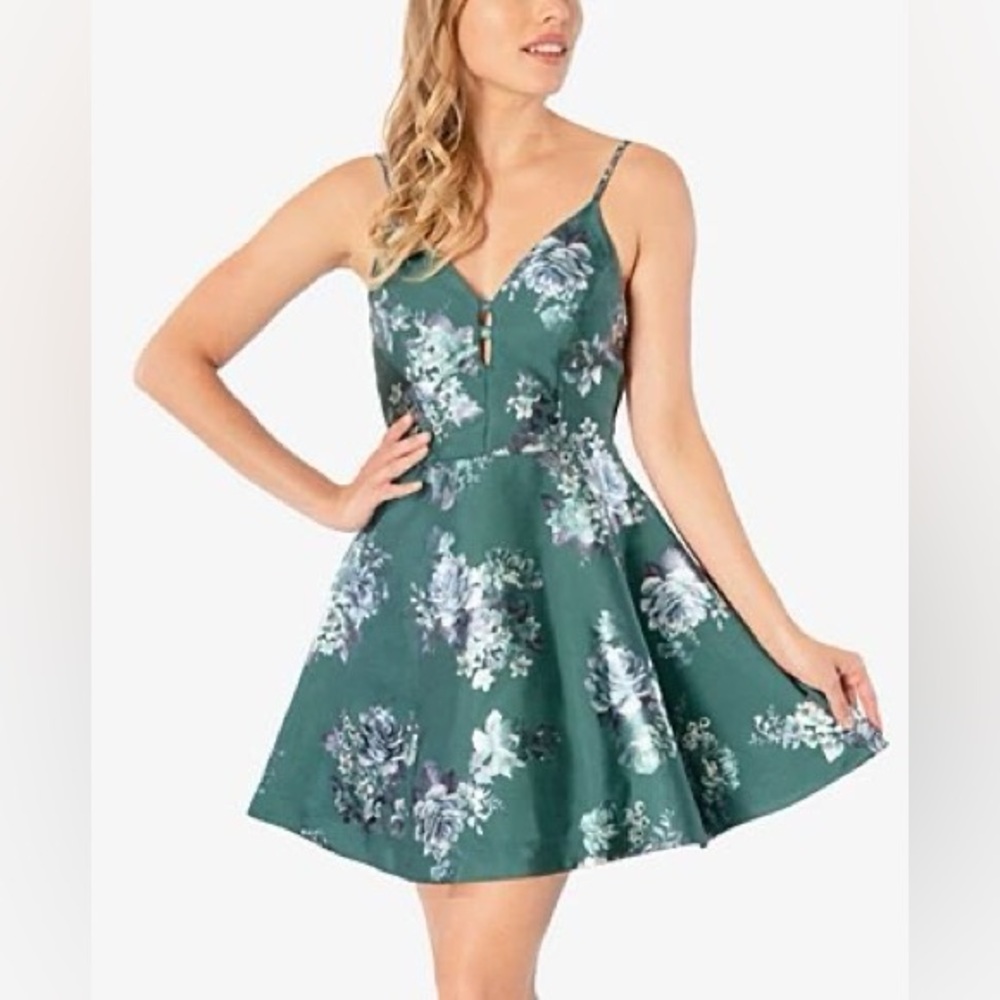 Speechless Formal Floral Print Green Mini Dress Size 1